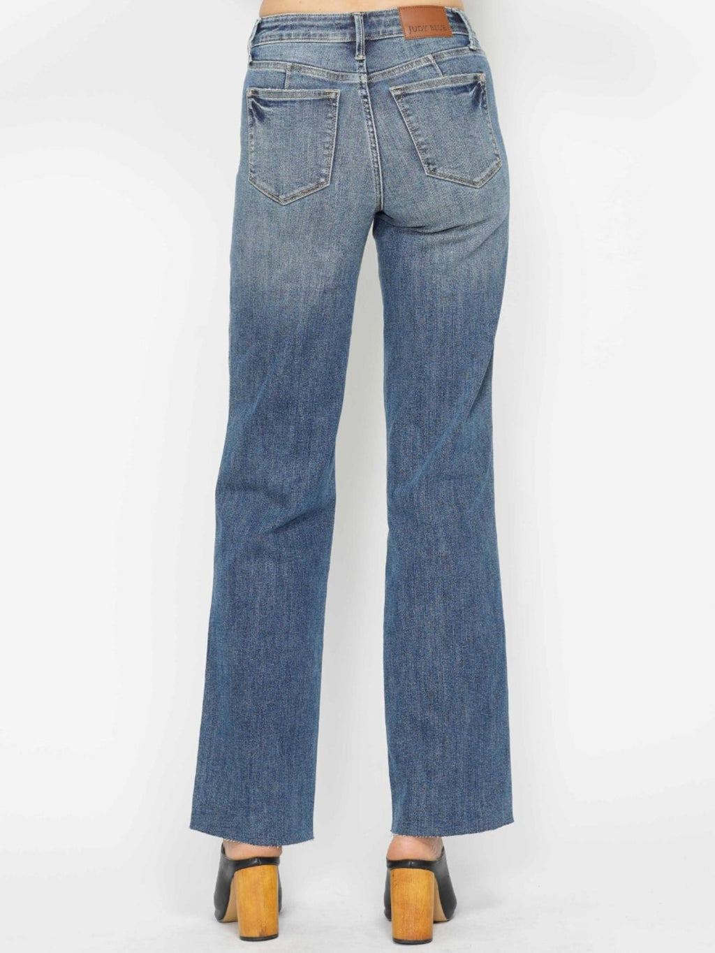 Judy-B Women's High-Waisted Bootcut Jeans in Light Blue Denim with Full Length, Button and Zipper Closure, Slim Fit, Classic Style for Everyday Casual Wear