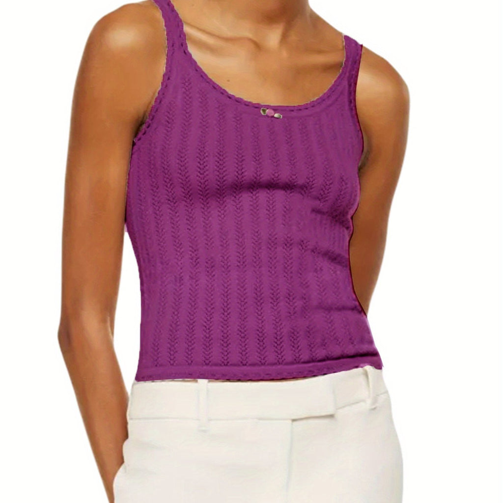 Women's Lightweight Viscose Blend Knit Camisole Tank Top - Slim Fit Backless Sleeveless Summer Top with Front Bow Detail, Semi-Sheer Off-Shoulder Streetwear, Machine Washable