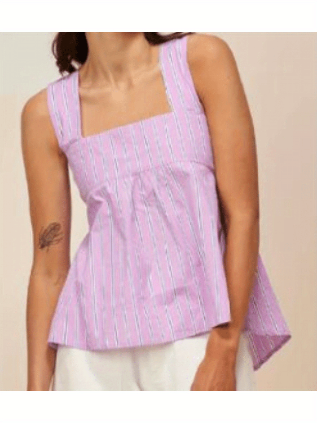 Women's White Tank Top - Sleeveless Square Neck camisole with Adjustable bow tie-back, Wide shoulder straps, Non-Sheer Blouse for Party, Everyday, Formal Outfits - Machine Washable All-Season Tops, Casual Attire, Ruffle Hem, Smooth Fabric, Women