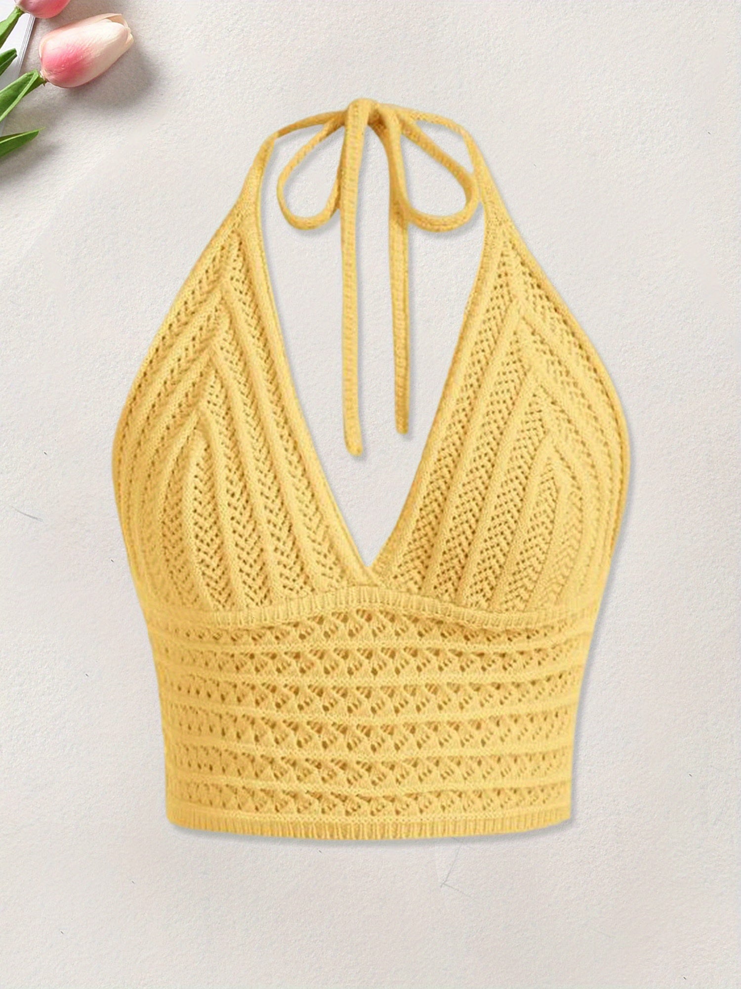 Womens Crop Cami Tops Sleeveless Tie Halter Neck Solid Color Camisole Tops Summer Shirts