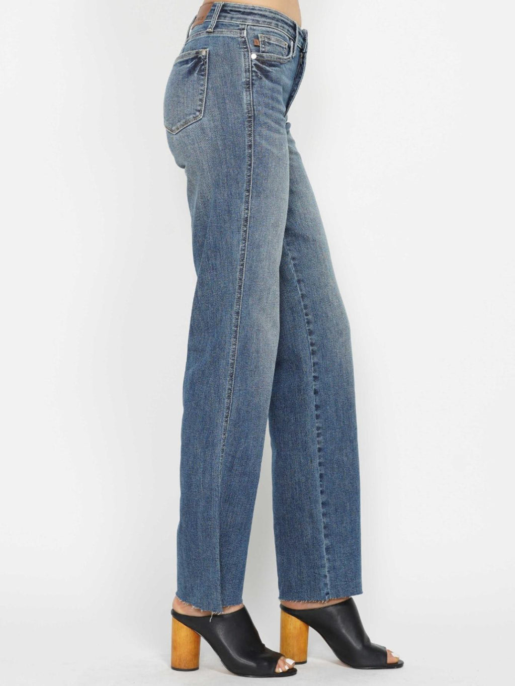 Judy-B Women's High-Waisted Bootcut Jeans in Light Blue Denim with Full Length, Button and Zipper Closure, Slim Fit, Classic Style for Everyday Casual Wear