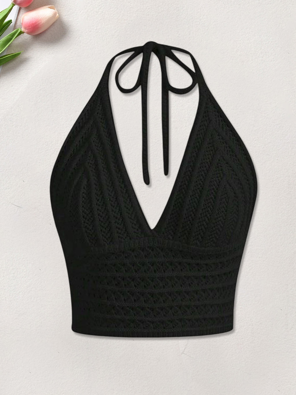 Womens Crop Cami Tops Sleeveless Tie Halter Neck Solid Color Camisole Tops Summer Shirts