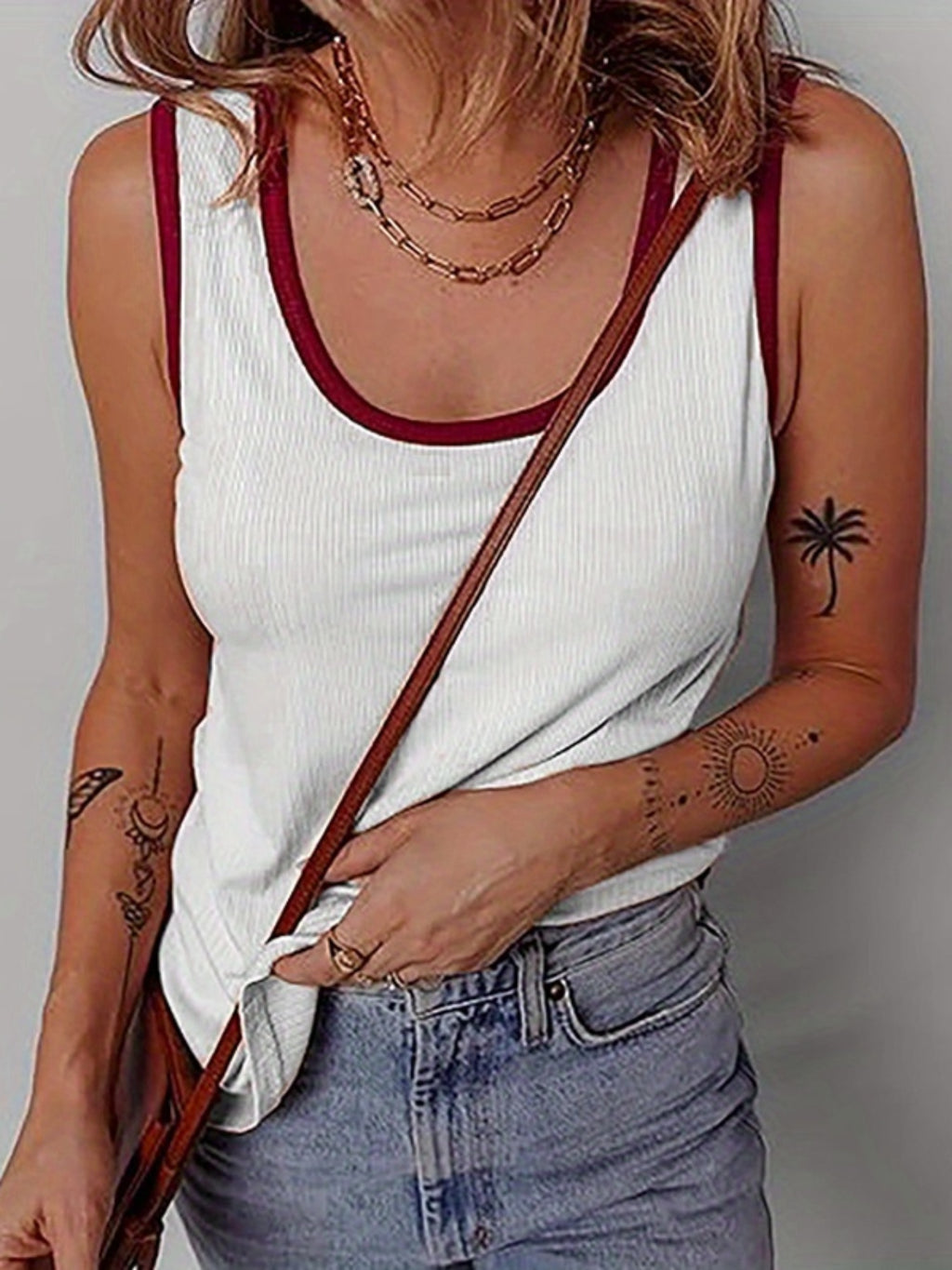 Women Tank Tops Patchwork Round Neck Casual Vests Summer Sleeveless Tops Streetwear