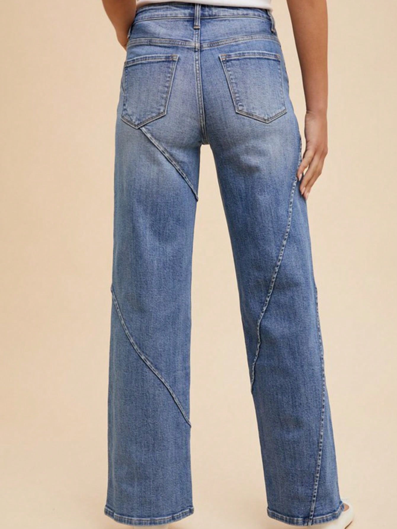 Womens Casual Denim Chic Diagonal Seam Design Wide Leg Jeans Light Blue High Waisted Retro Style Flared Bottom Pants with Vintage Wash Perfect for Daily Wear Street Style Fashion All Season Statement Bottoms