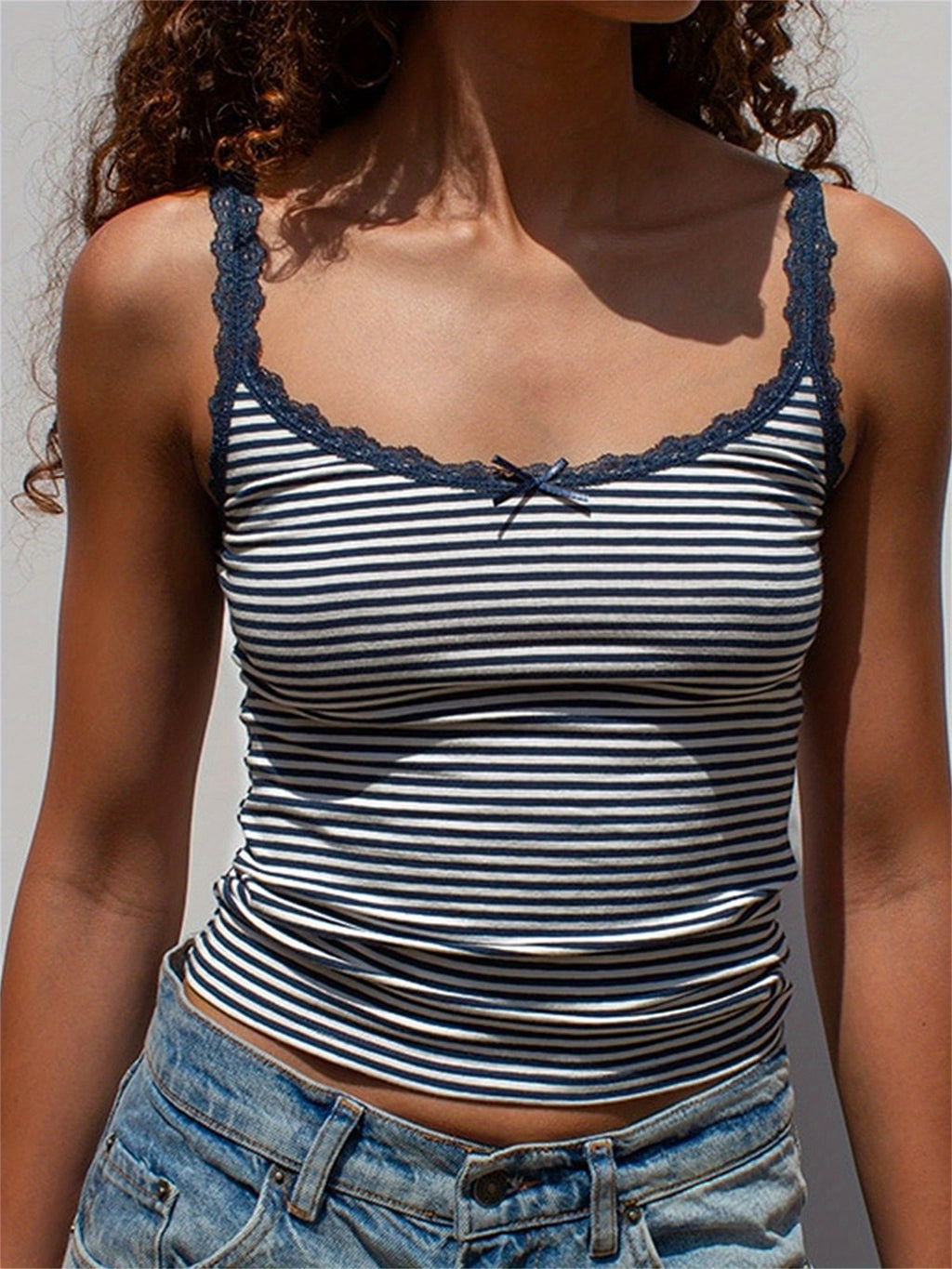 Women's Lace Trim Cami Tops Sleeveless Open Back U Neck Stripe\u002FLeopard Print Tank Tops
