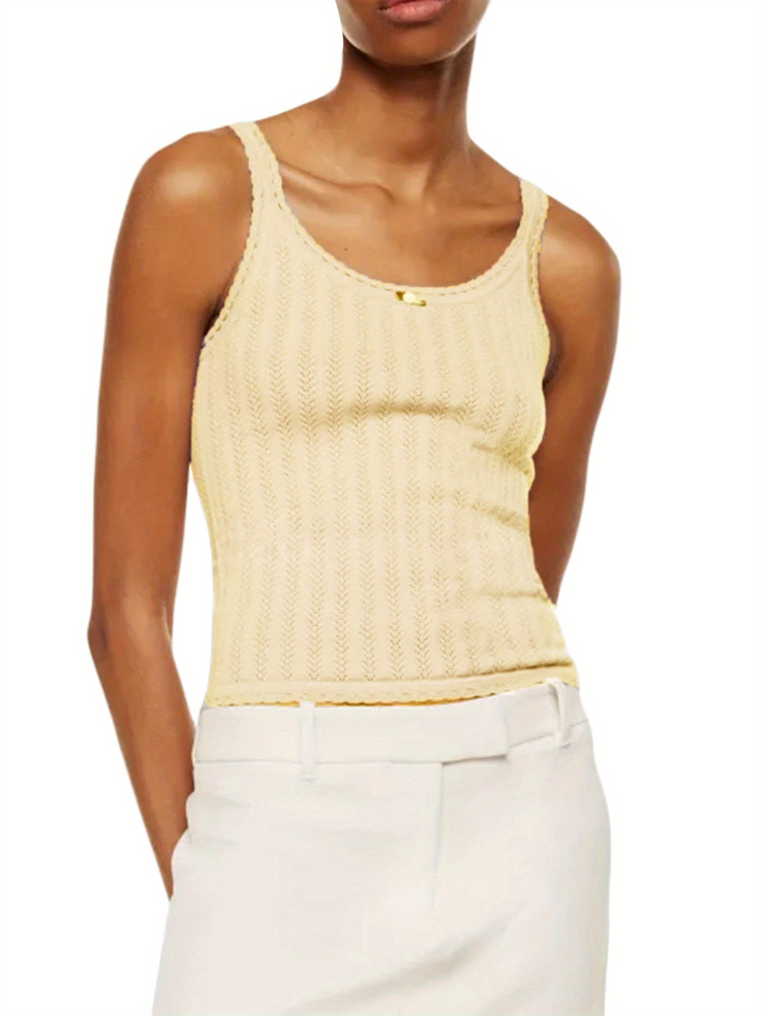 Women's Lightweight Viscose Blend Knit Camisole Tank Top - Slim Fit Backless Sleeveless Summer Top with Front Bow Detail, Semi-Sheer Off-Shoulder Streetwear, Machine Washable