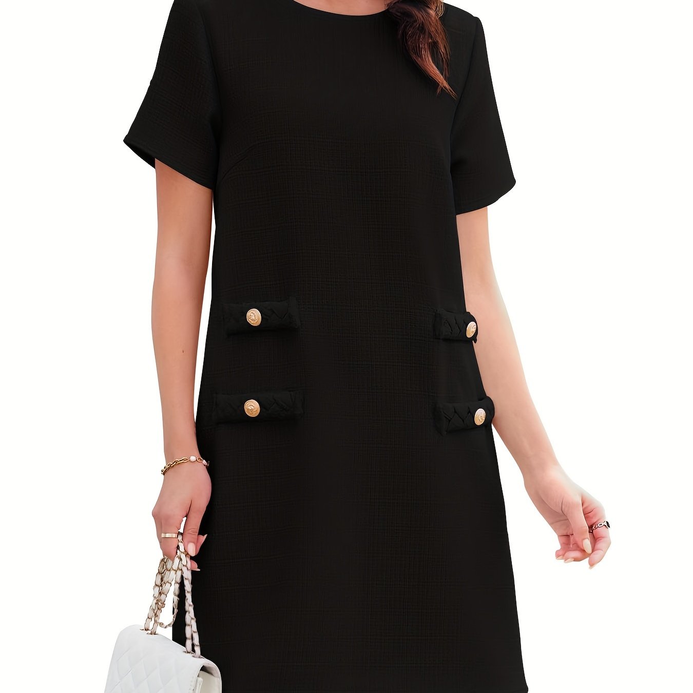 Women'S Tweed Mini Dress Short Sleeve Crew Neck Work Office Elagant Formal Summer A Line Dresses