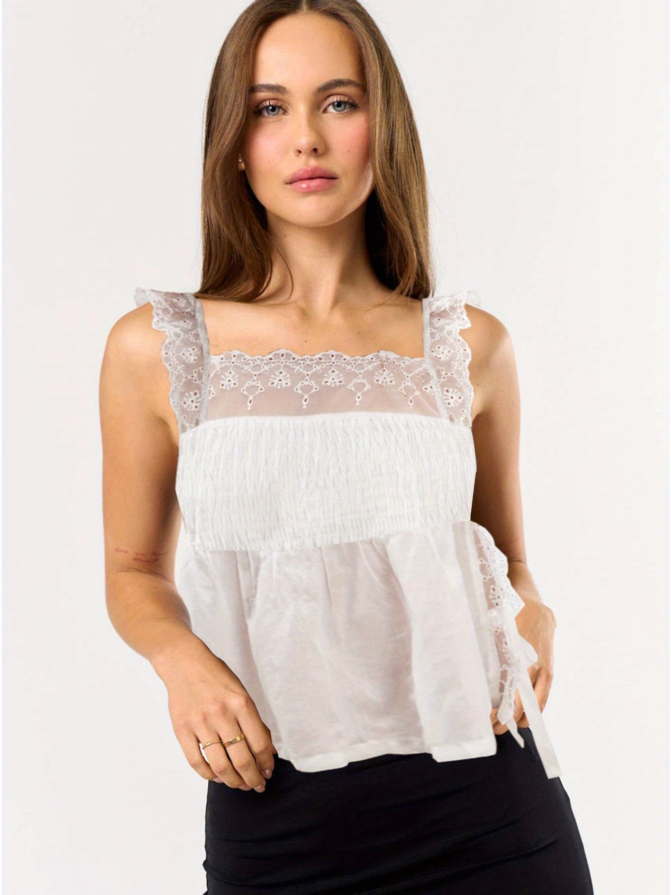 Women'S Sexy Lace Cropped Camisole Top - Slim Square Neck Lace Straps with Lace Panels at The Sides, Summer Casual Dress Fashion Top Square Neck Camisole with Delicate Trims