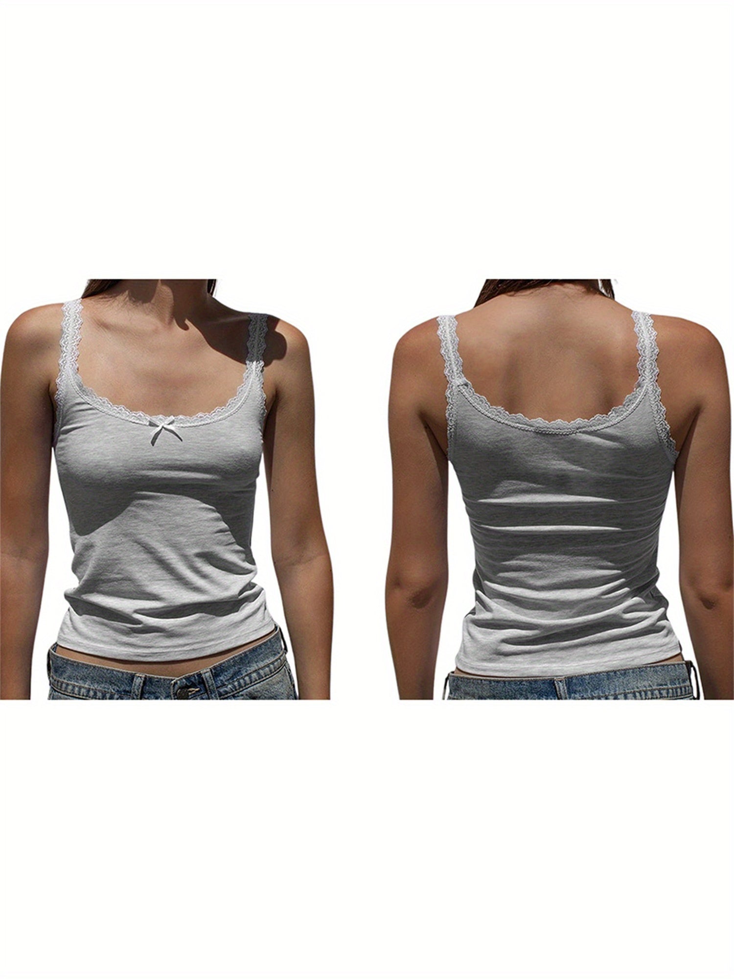 Women's Lace Trim Cami Tops Sleeveless Open Back U Neck Stripe\u002FLeopard Print Tank Tops