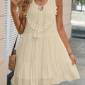 Plus Size, Women's Fringe Lace U-Neck Sleeveless White Dress