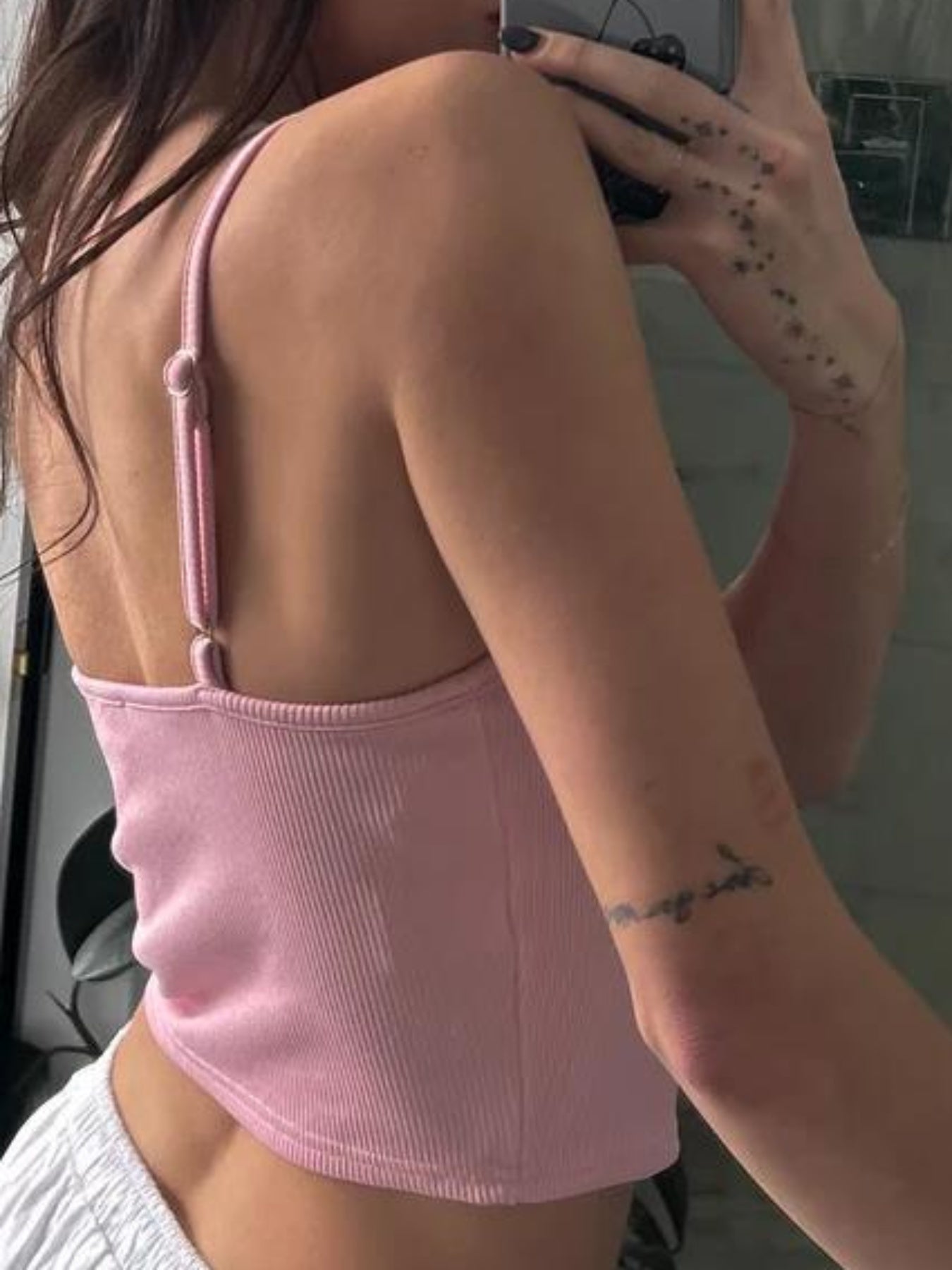 Women's Pink Bow Embroidery Ribbed Knit Camisole Top - Lightweight 100% Polyester Slim Fit Sleeveless Square Neck Summer Casual Tank Top, Ladies Tank Tops