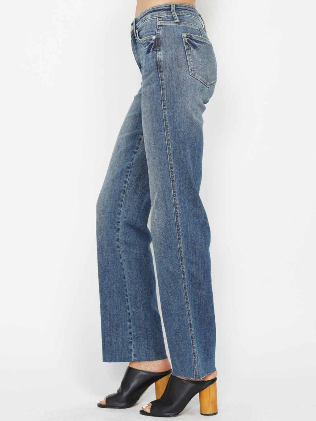 Judy-B Women's High-Waisted Bootcut Jeans in Light Blue Denim with Full Length, Button and Zipper Closure, Slim Fit, Classic Style for Everyday Casual Wear