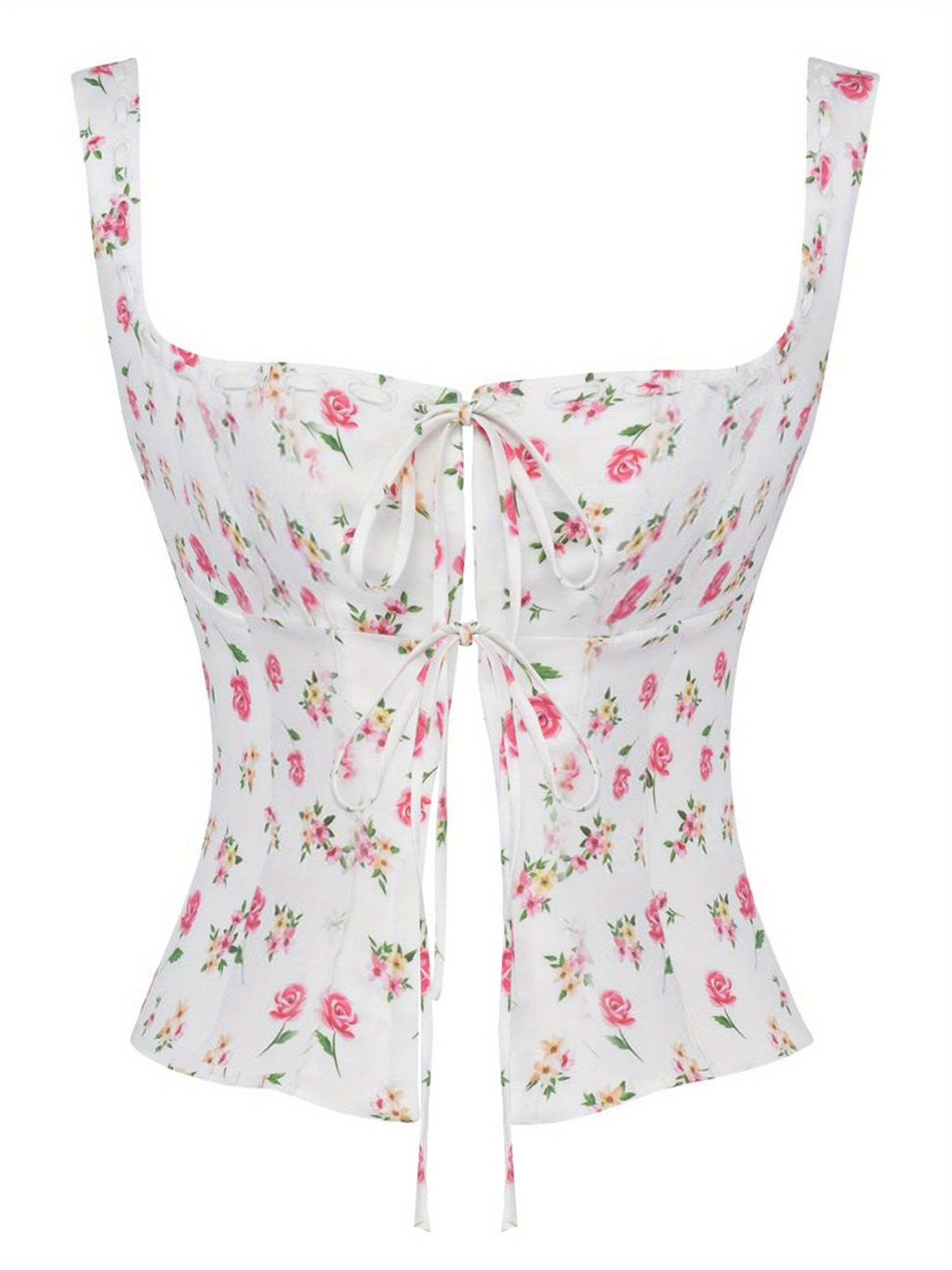 Women Floral Camisole Slim Tie Front Square Neck Sleeveless Backless Crop Tank Tops Cute Summer Clothes