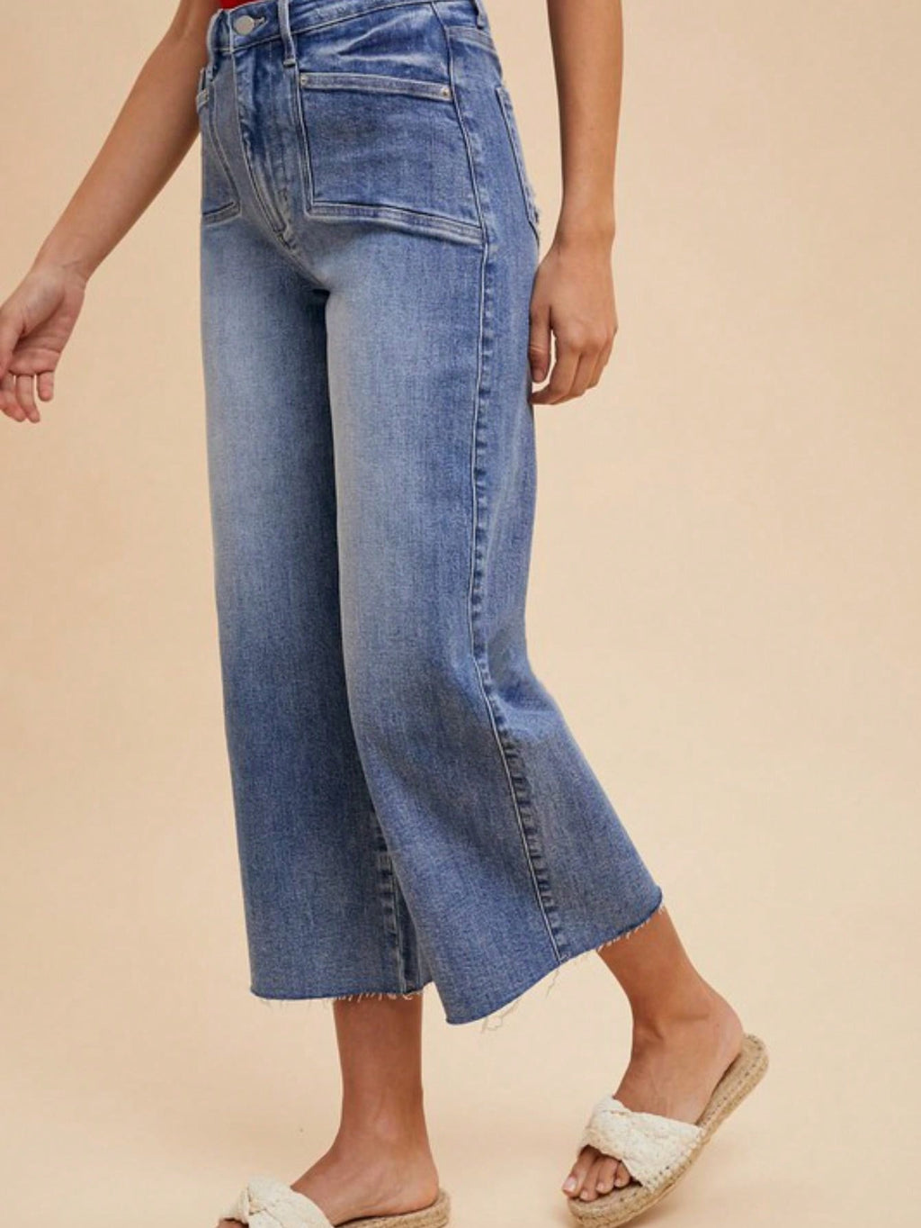 Womens Casual Wide Leg Chic Vintage Wash Raw Hem Cropped Jeans High Waisted Denim Pants Classic Straight Cut Light Blue Distressed Summer Street Style Daily Wear Relaxed Fit Ankle Length
