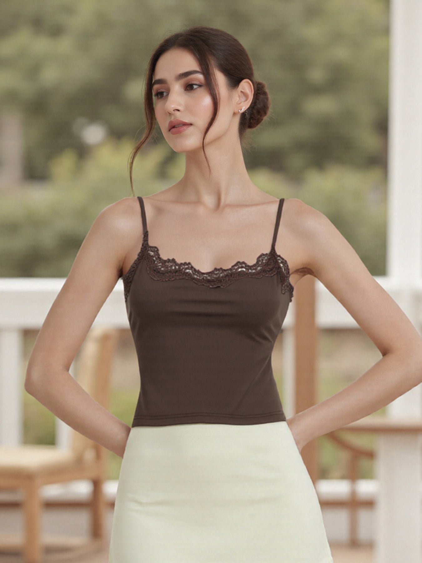 Women's Cami Tops Sleeveless Lace Trim Solid Color Slim Fit Camisole Summer Tops