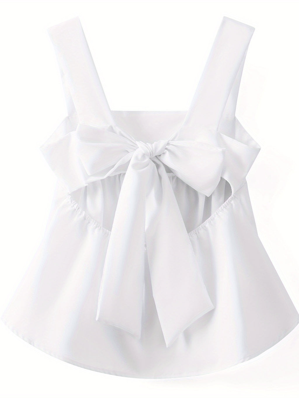 Women's White Tank Top - Sleeveless Square Neck camisole with Adjustable bow tie-back, Wide shoulder straps, Non-Sheer Blouse for Party, Everyday, Formal Outfits - Machine Washable All-Season Tops, Casual Attire, Ruffle Hem, Smooth Fabric, Women