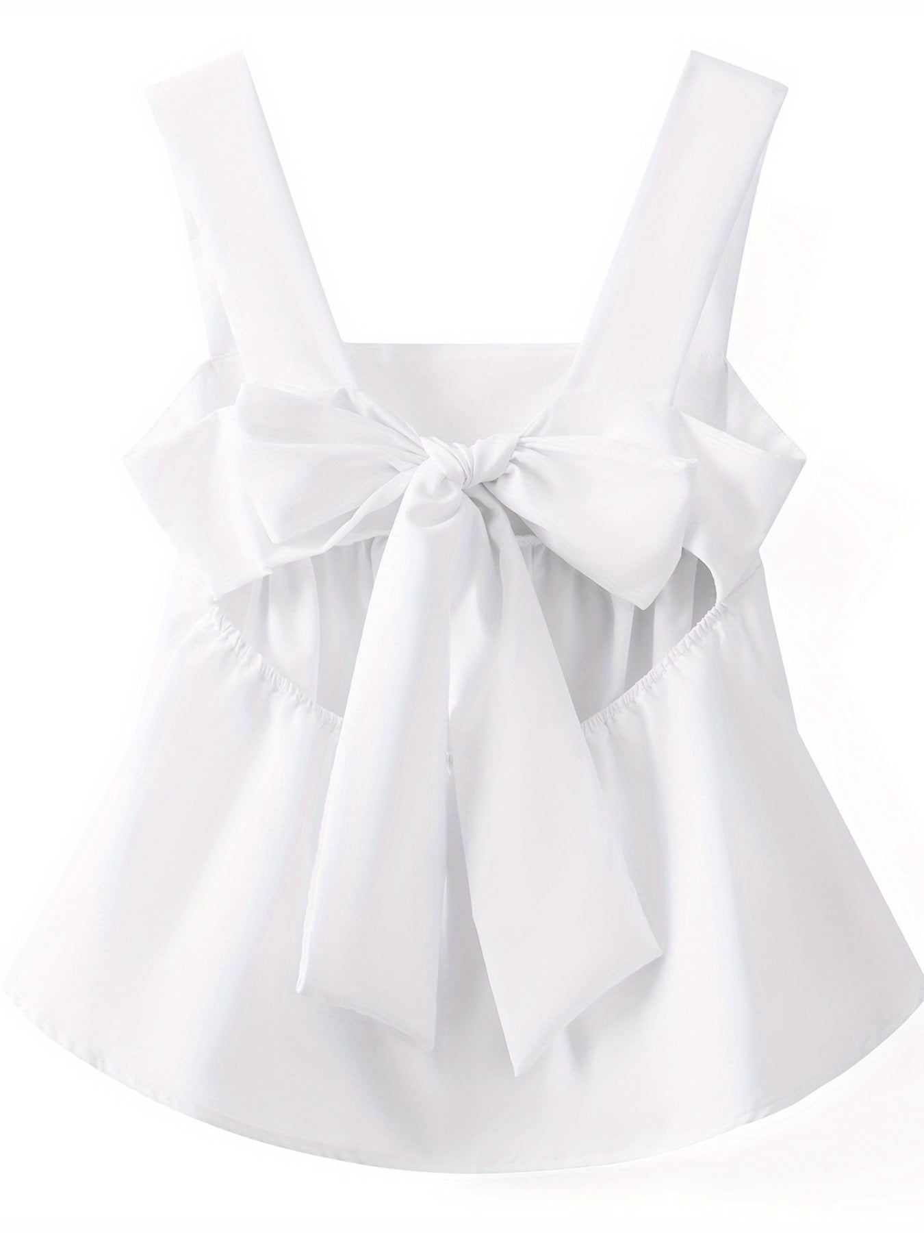 Women's White Tank Top - Sleeveless Square Neck camisole with Adjustable bow tie-back, Wide shoulder straps, Non-Sheer Blouse for Party, Everyday, Formal Outfits - Machine Washable All-Season Tops, Casual Attire, Ruffle Hem, Smooth Fabric, Women