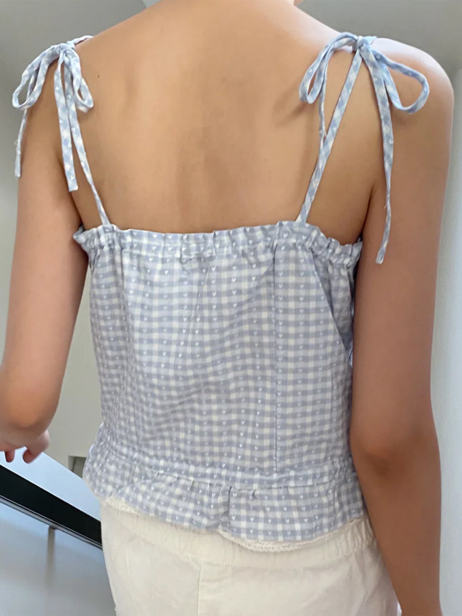 Women'S Lace Patchwork Cami Tops Plaid Print\u002FSolid Color Sleeveless Button Camisole Tank Tops