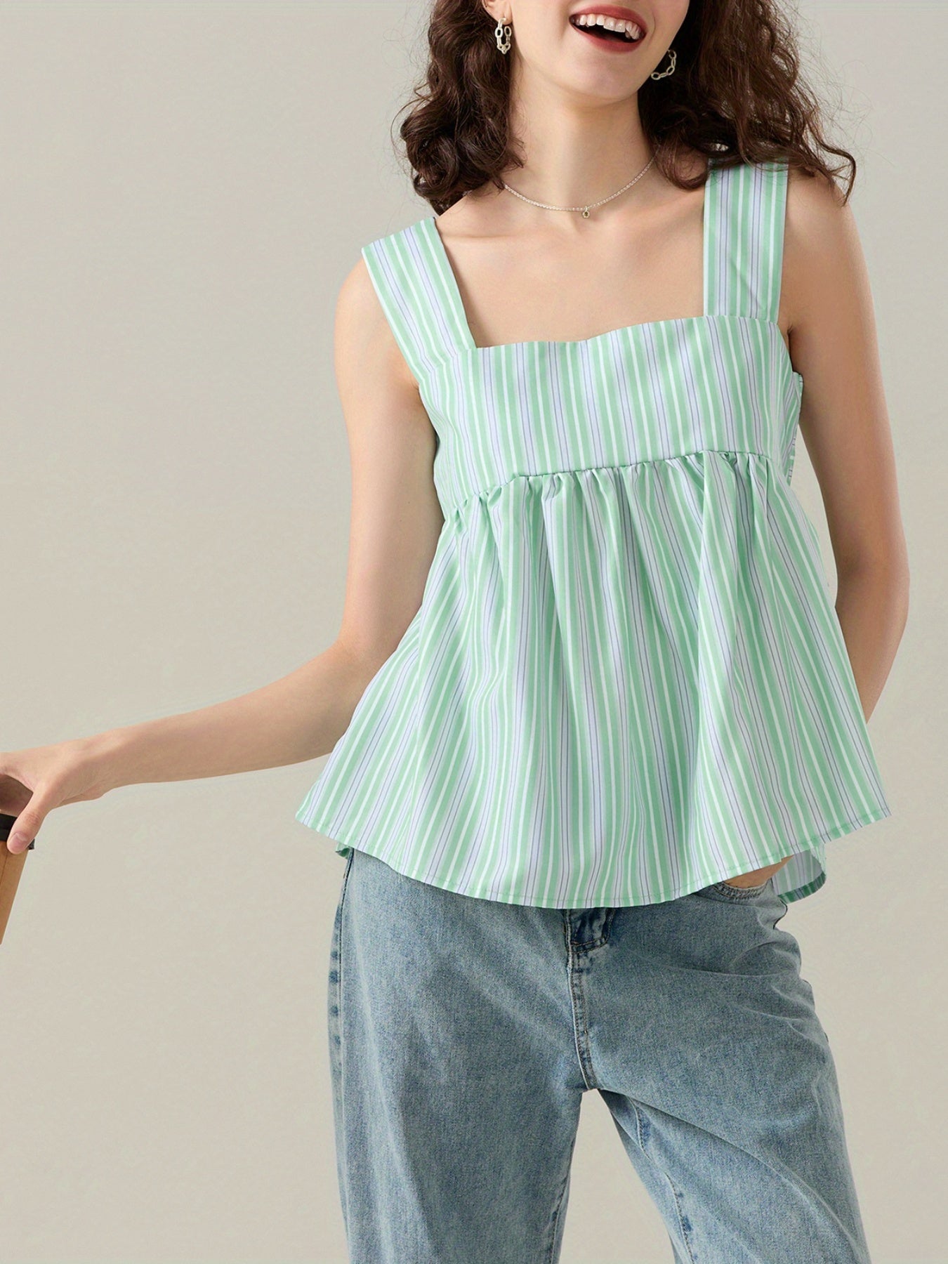 Women's White Tank Top - Sleeveless Square Neck camisole with Adjustable bow tie-back, Wide shoulder straps, Non-Sheer Blouse for Party, Everyday, Formal Outfits - Machine Washable All-Season Tops, Casual Attire, Ruffle Hem, Smooth Fabric, Women