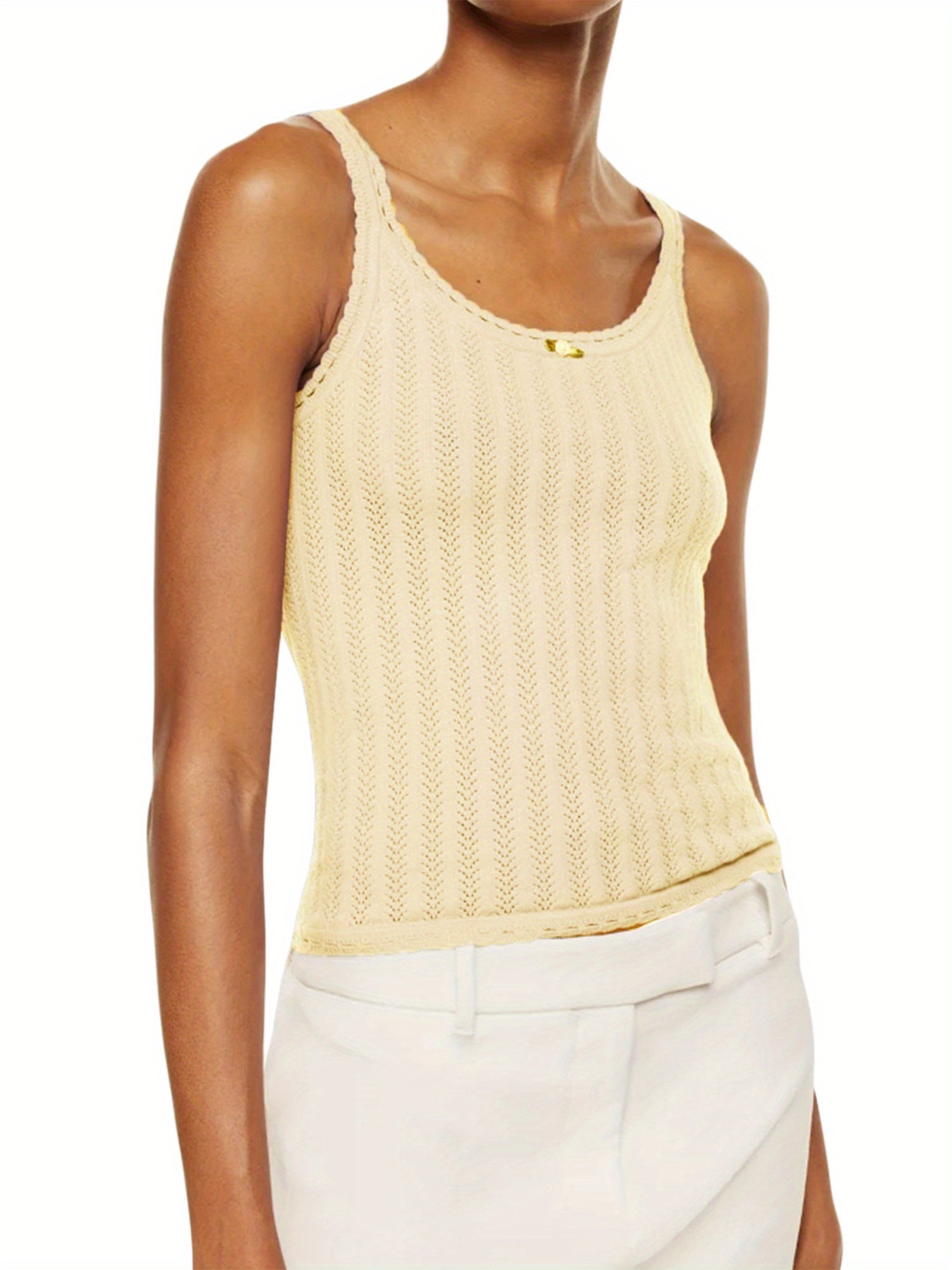 Women's Lightweight Viscose Blend Knit Camisole Tank Top - Slim Fit Backless Sleeveless Summer Top with Front Bow Detail, Semi-Sheer Off-Shoulder Streetwear, Machine Washable