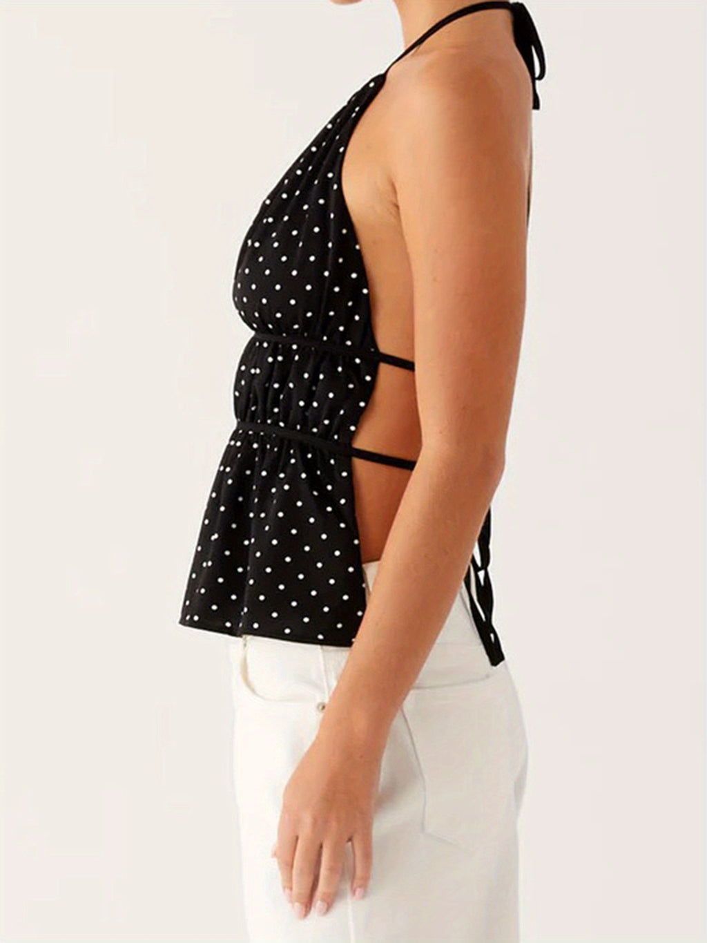 Women'S Y2K Summer Halter Tank Tops Dot Print Sleeveless Backless Tie-up Slim Fit Vest Streewear Club Outfits