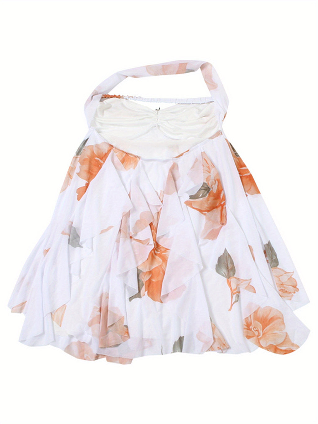 Floral Halter Mini Dress for Women Summer Fashionable Sleeveless Backless Flowy Short Dress