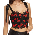 Women's Sexy Butterfly Embroidered Camisole Tank Top with Adjustable Tie-Up Shoulder Straps - Black & Red Sleeveless Streetwear Top for Spring Summer Fall, Butterfly Tank Top