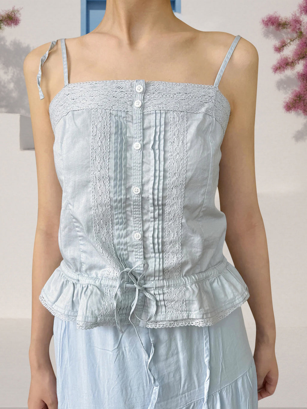 Women'S Lace Patchwork Cami Tops Plaid Print\u002FSolid Color Sleeveless Button Camisole Tank Tops