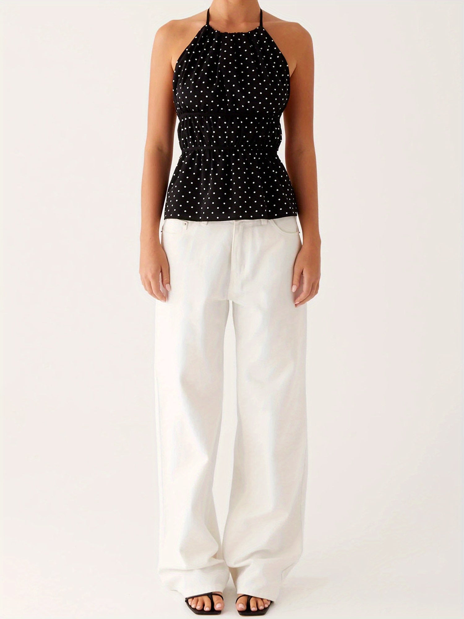 Women'S Y2K Summer Halter Tank Tops Dot Print Sleeveless Backless Tie-up Slim Fit Vest Streewear Club Outfits