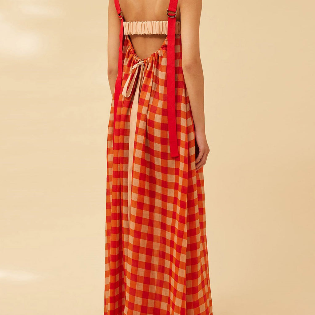 Women Slip Dress, Sleeveless Plaid Dress Summer Swing Dress Long Dress for Vacation