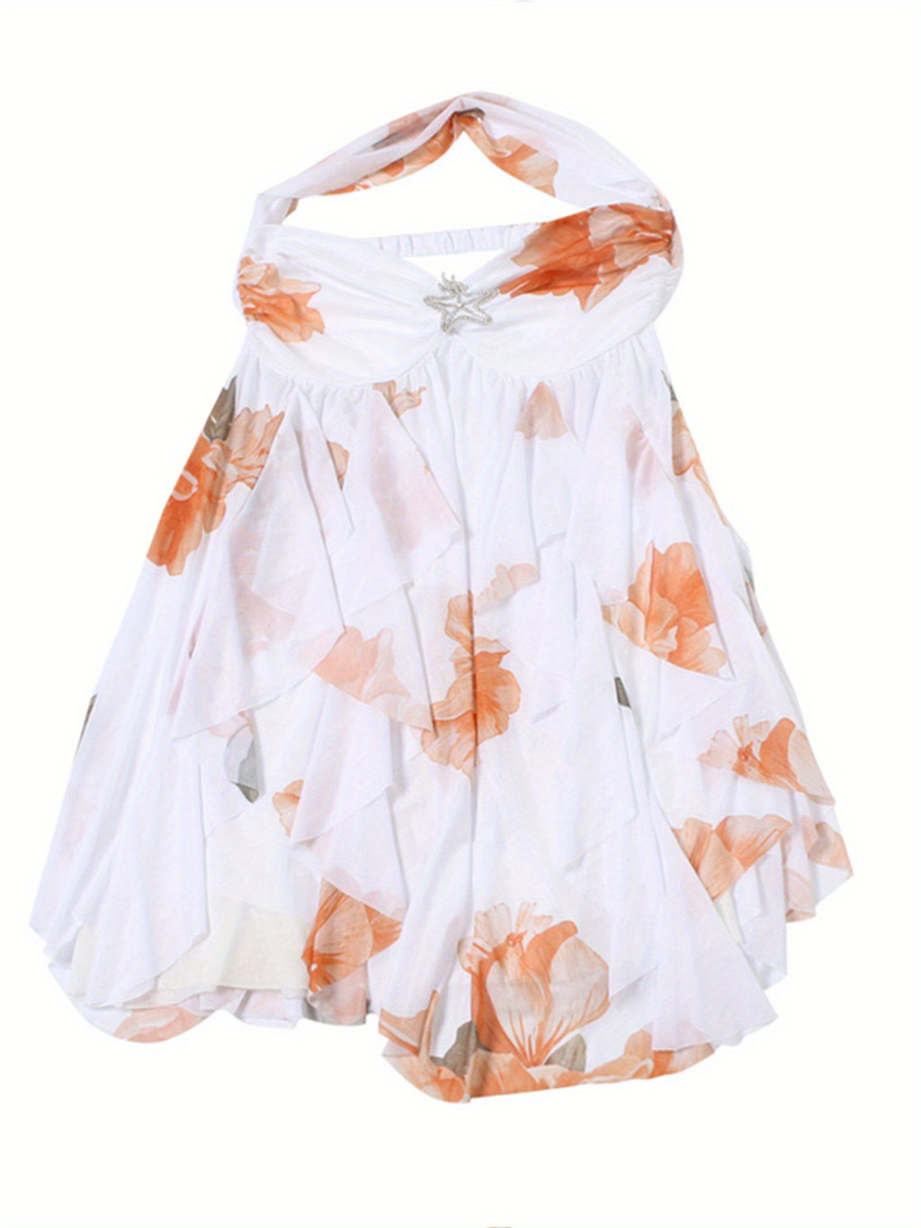 Floral Halter Mini Dress for Women Summer Fashionable Sleeveless Backless Flowy Short Dress