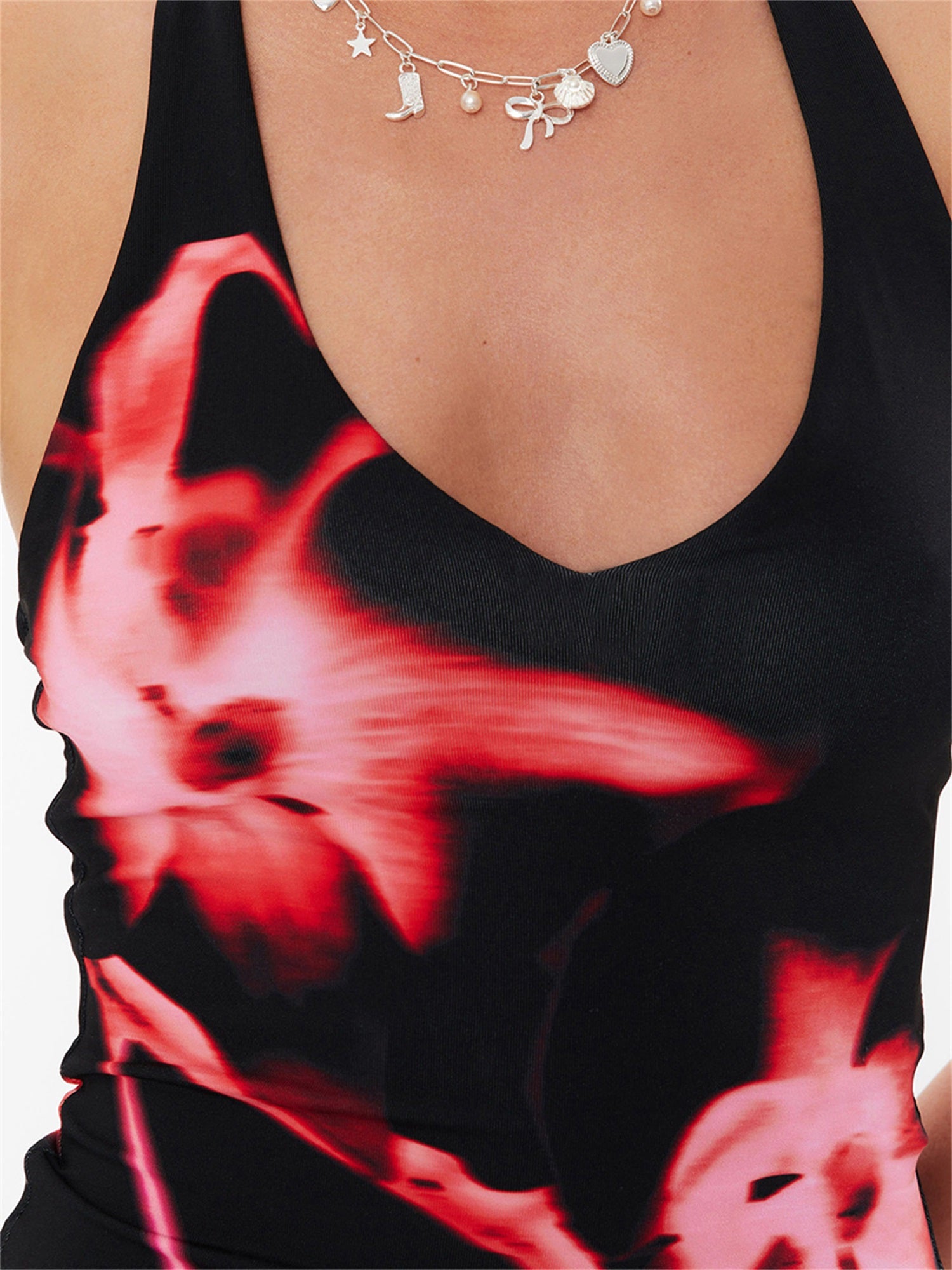 Women's Floral Print Halter Neck Cropped Tank Top - Sleeveless Slim Fit Summer Top with Black & Pink Flowers, Machine Washable Sexy Casual Wear