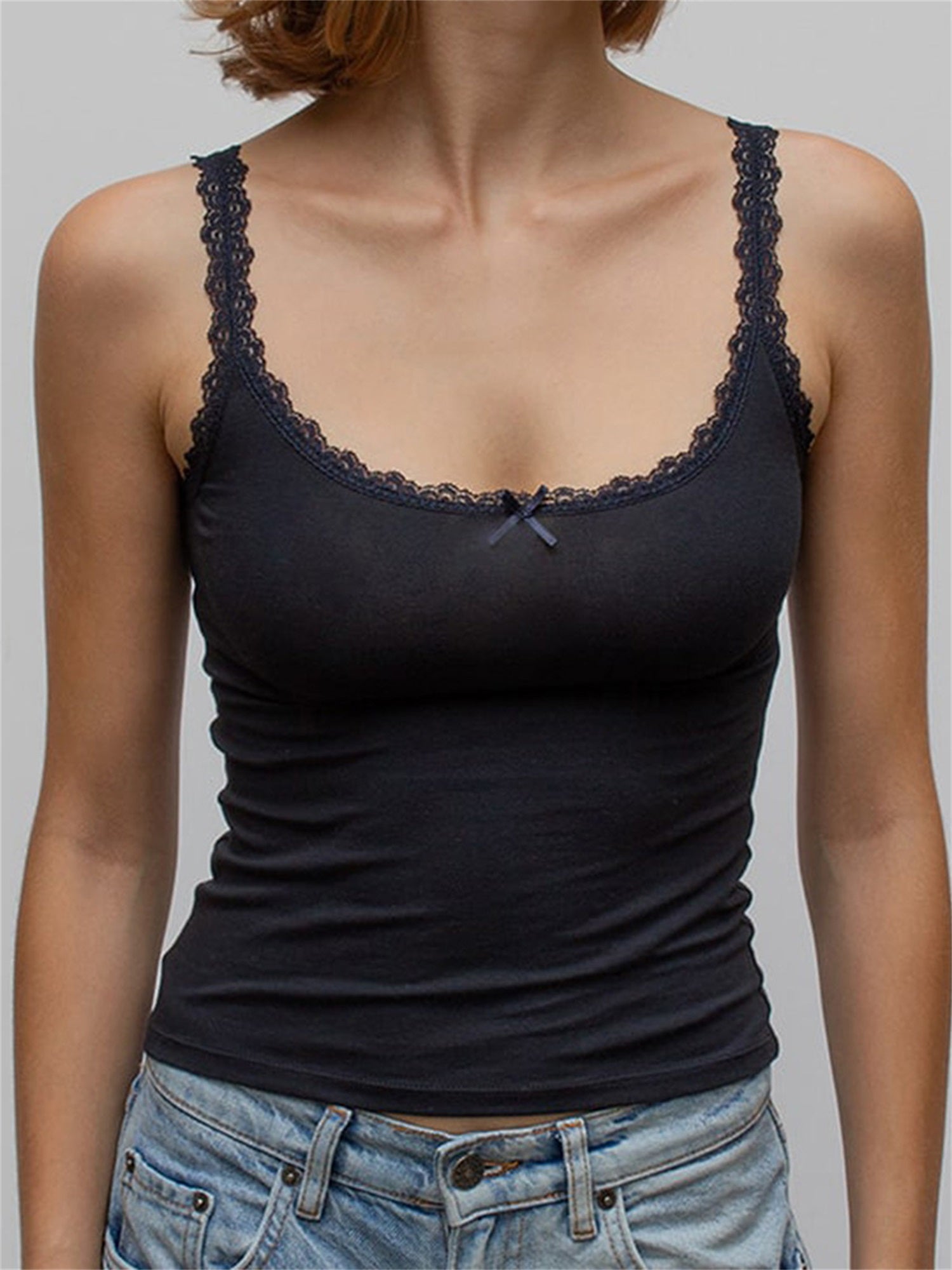 Women's Lace Trim Cami Tops Sleeveless Open Back U Neck Stripe\u002FLeopard Print Tank Tops